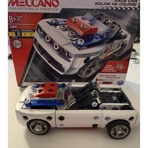 Meccano Custom White Sports Car Model – Metal & Plastic
